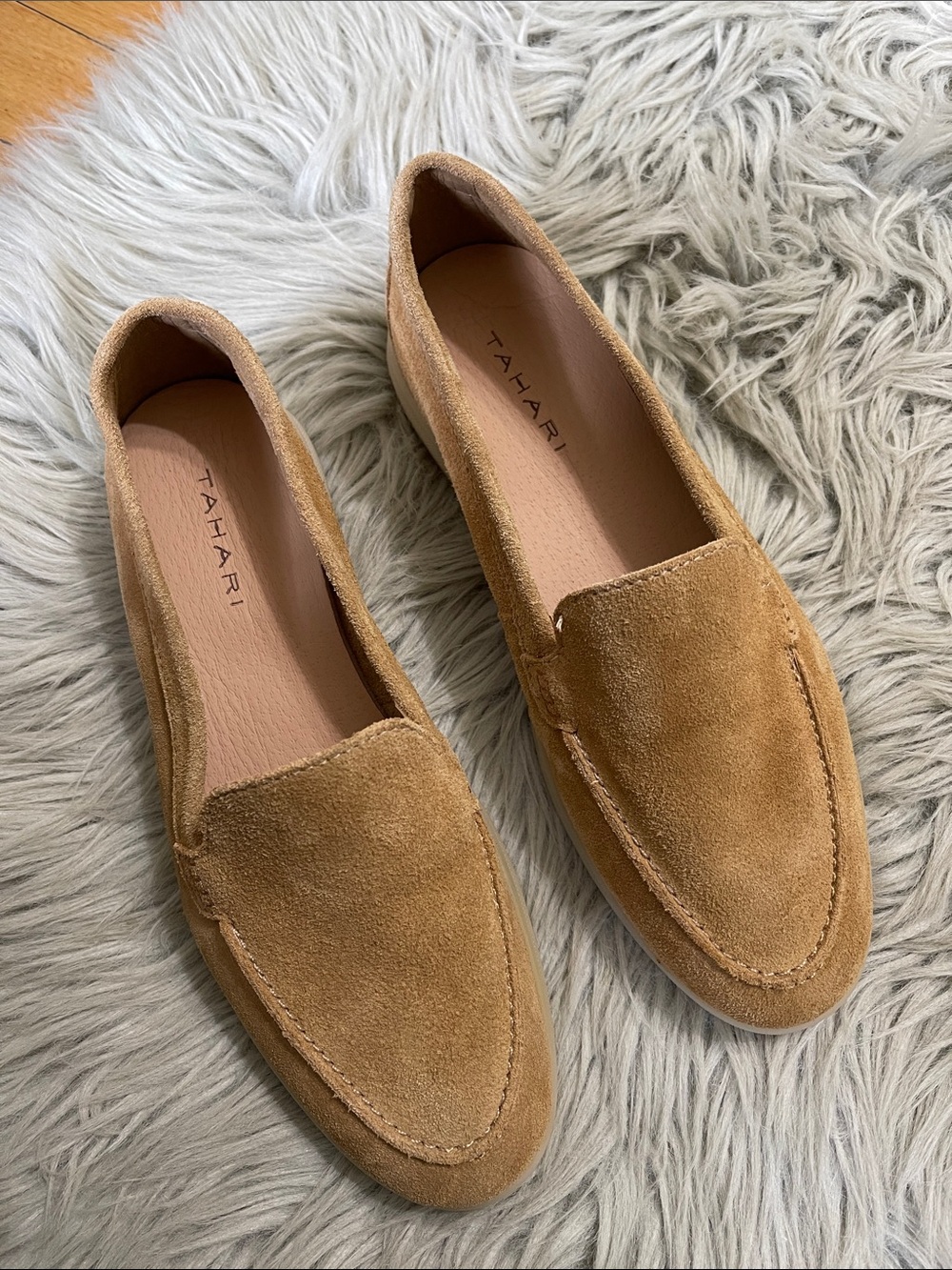 Tahari Tan Suede Slip-On Loafers